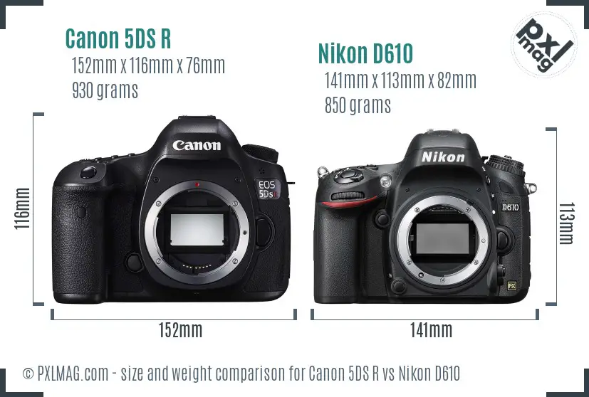Canon 5DS R vs Nikon D610 size comparison