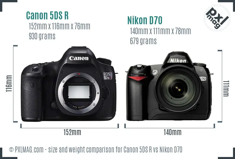 Canon 5DS R vs Nikon D70 size comparison