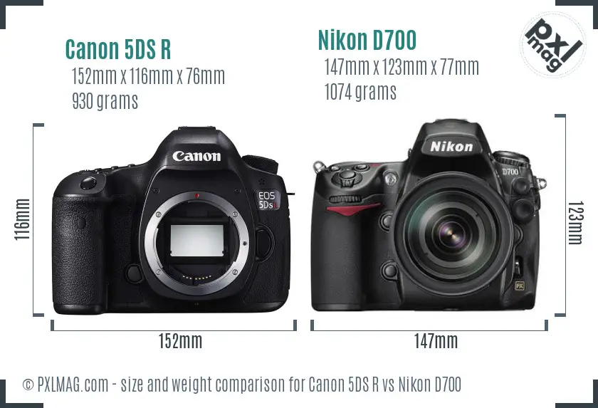 Canon 5DS R vs Nikon D700 size comparison