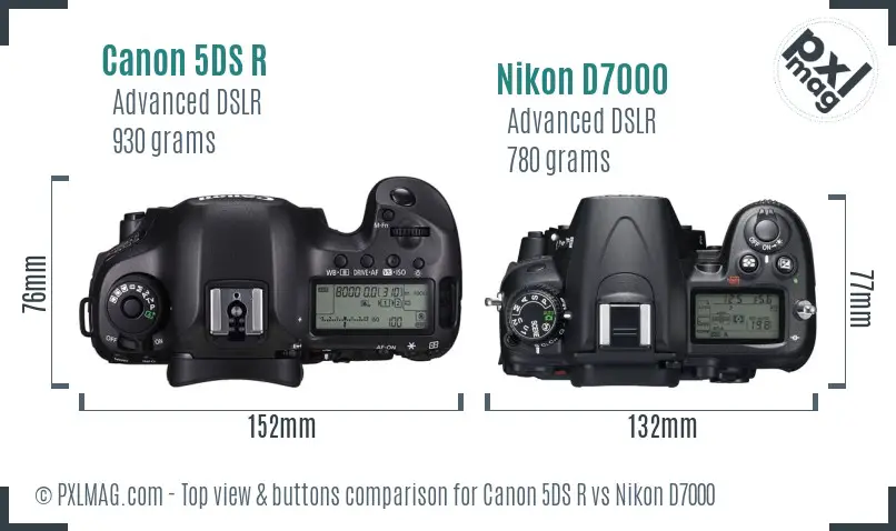 Canon 5DS R vs Nikon D7000 top view buttons comparison