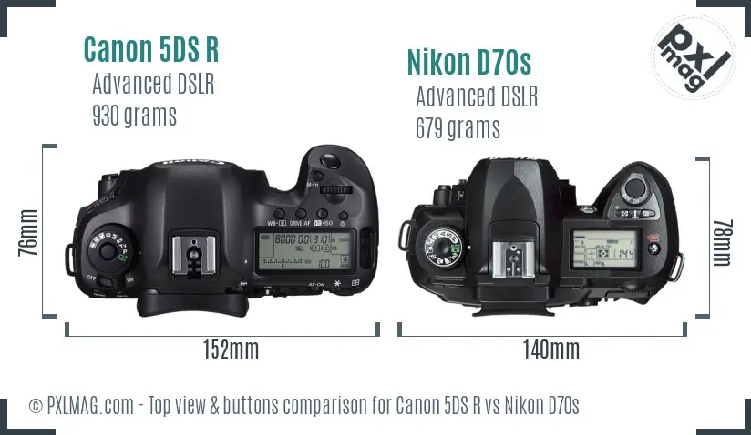 Canon 5DS R vs Nikon D70s top view buttons comparison