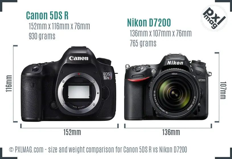 Canon 5DS R vs Nikon D7200 size comparison