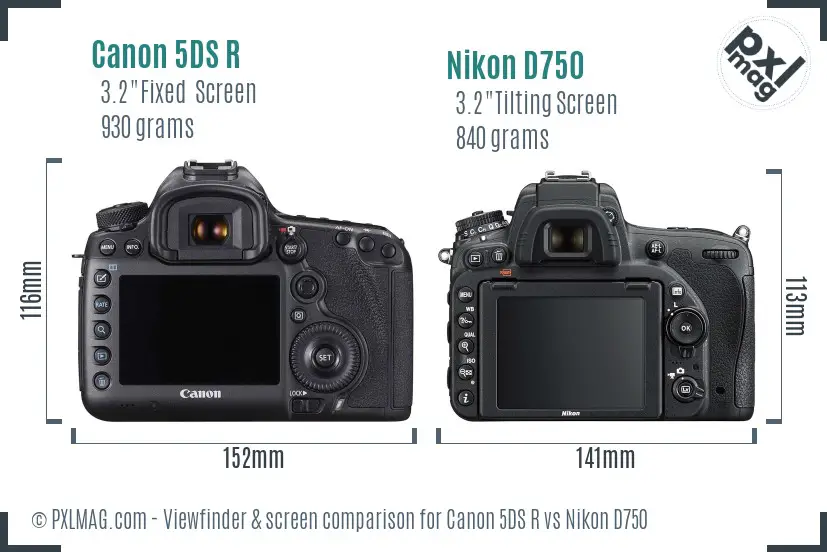Canon 5DS R vs Nikon D750 Screen and Viewfinder comparison