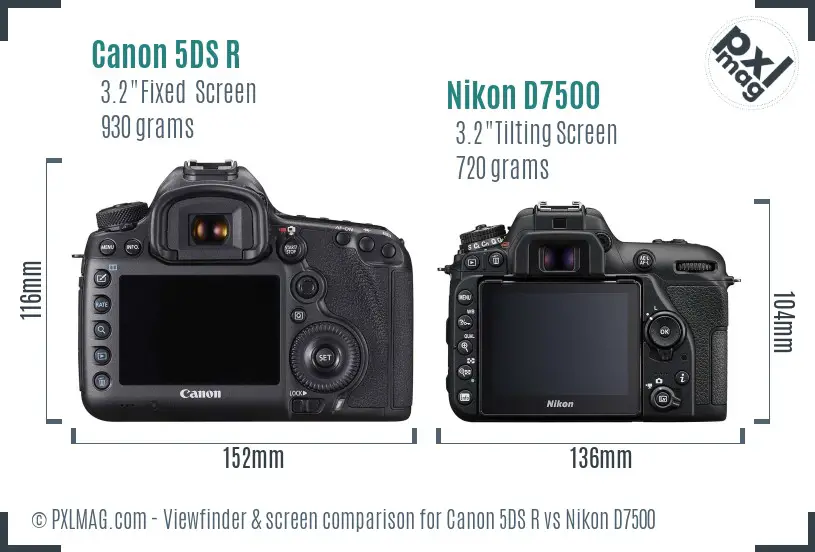 Canon 5DS R vs Nikon D7500 Screen and Viewfinder comparison