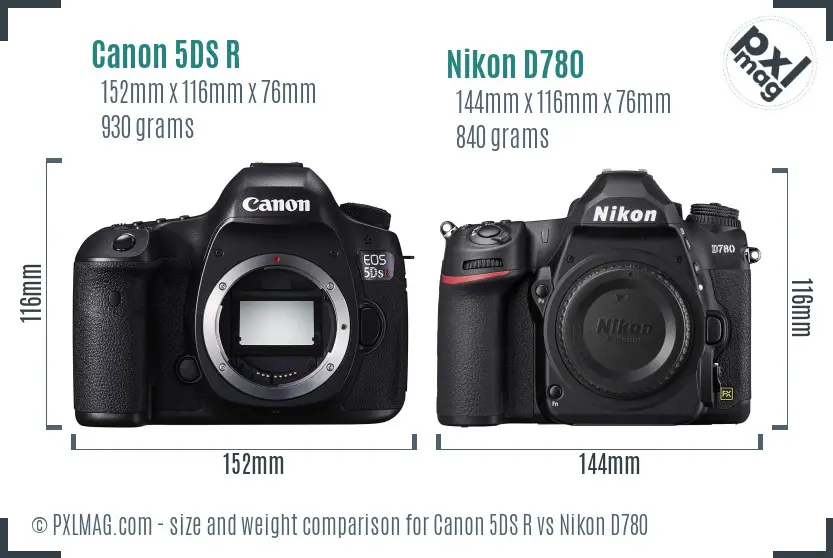 Canon 5DS R vs Nikon D780 size comparison