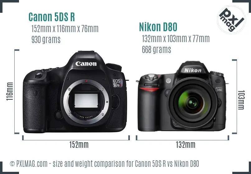 Canon 5DS R vs Nikon D80 size comparison