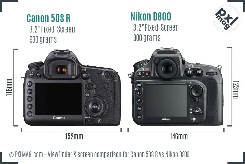 Canon 5DS R vs Nikon D800 Screen and Viewfinder comparison