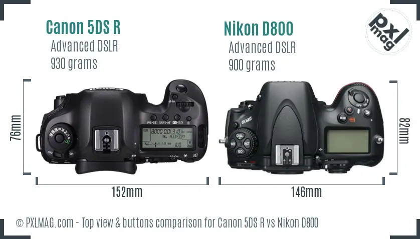 Canon 5DS R vs Nikon D800 top view buttons comparison