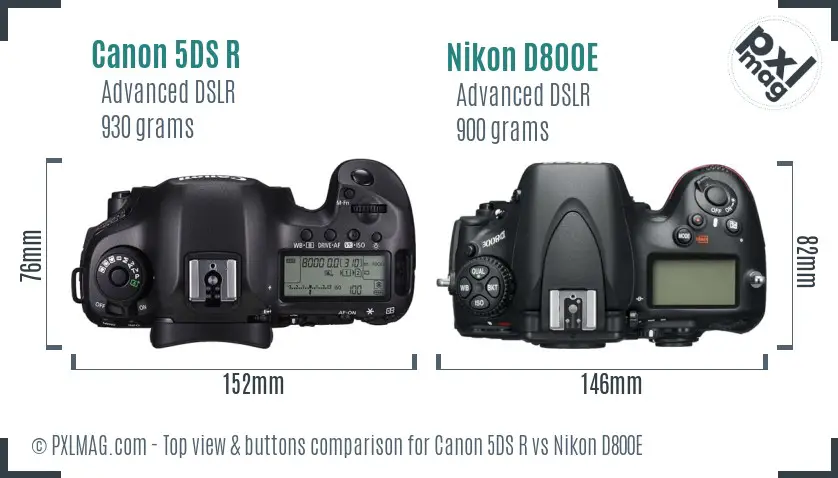 Canon 5DS R vs Nikon D800E top view buttons comparison