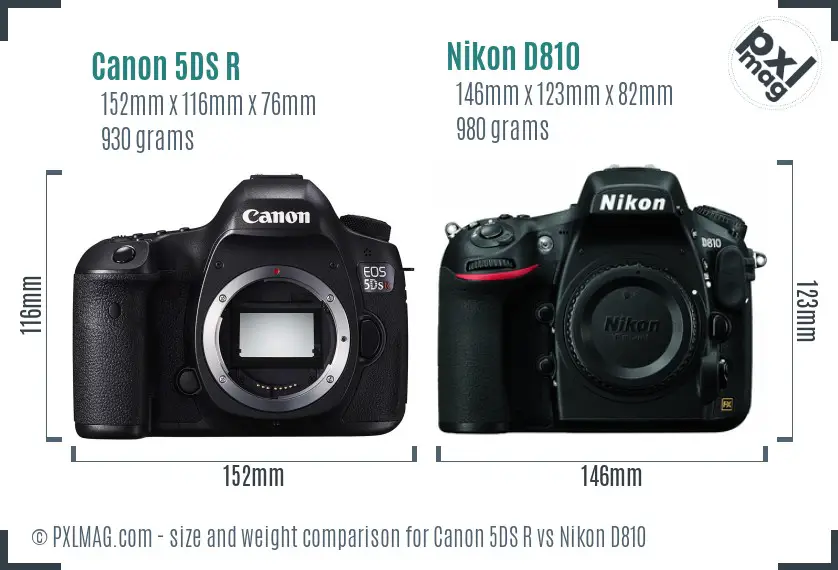 Canon 5DS R vs Nikon D810 size comparison