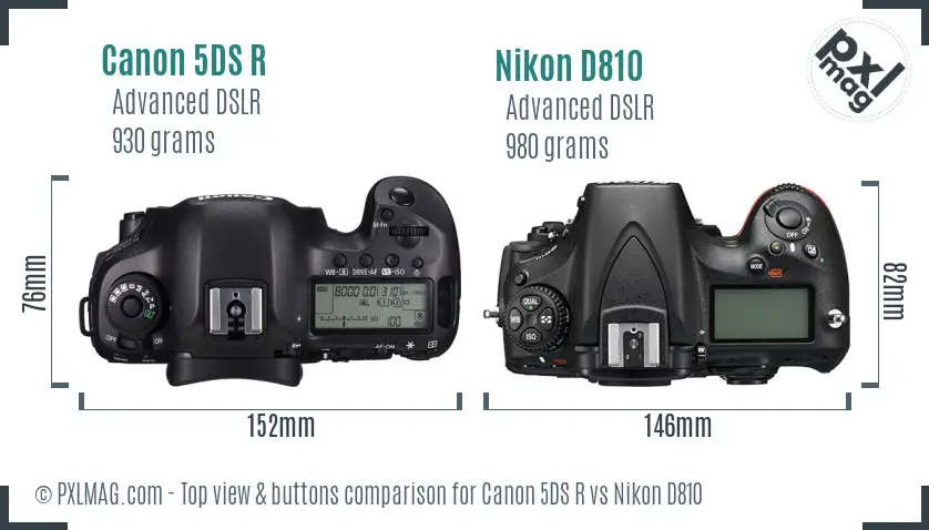 Canon 5DS R vs Nikon D810 top view buttons comparison