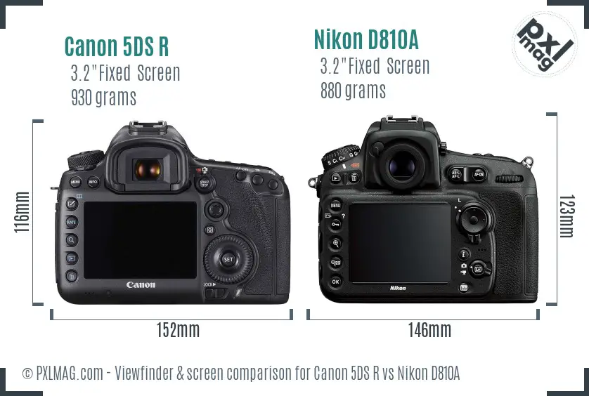 Canon 5DS R vs Nikon D810A Screen and Viewfinder comparison