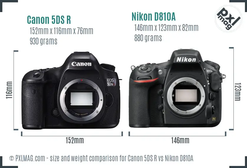 Canon 5DS R vs Nikon D810A size comparison