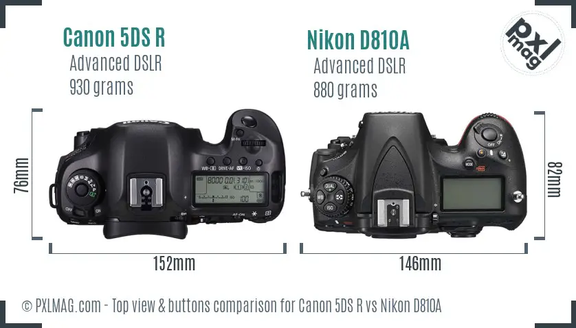 Canon 5DS R vs Nikon D810A top view buttons comparison