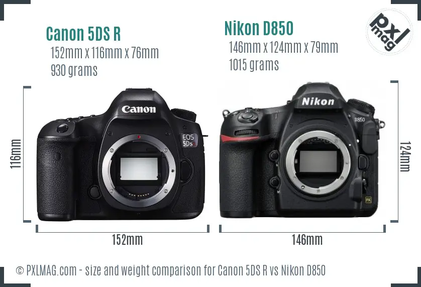 Canon 5DS R vs Nikon D850 size comparison