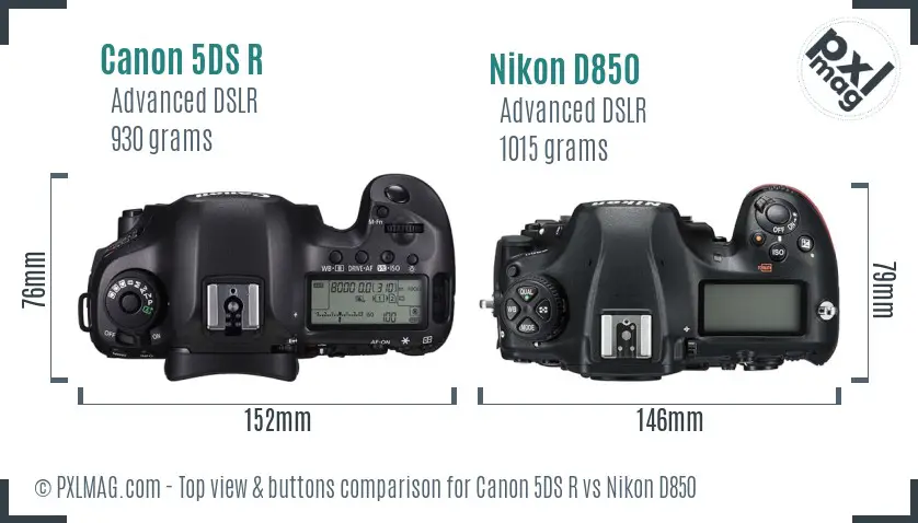 Canon 5DS R vs Nikon D850 top view buttons comparison