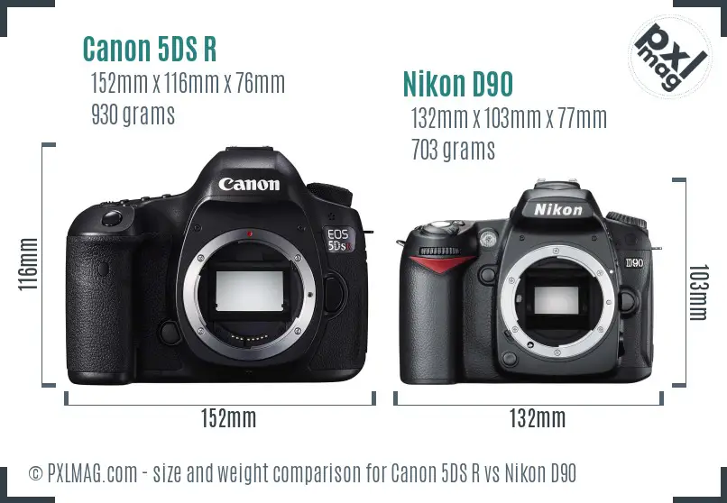 Canon 5DS R vs Nikon D90 size comparison