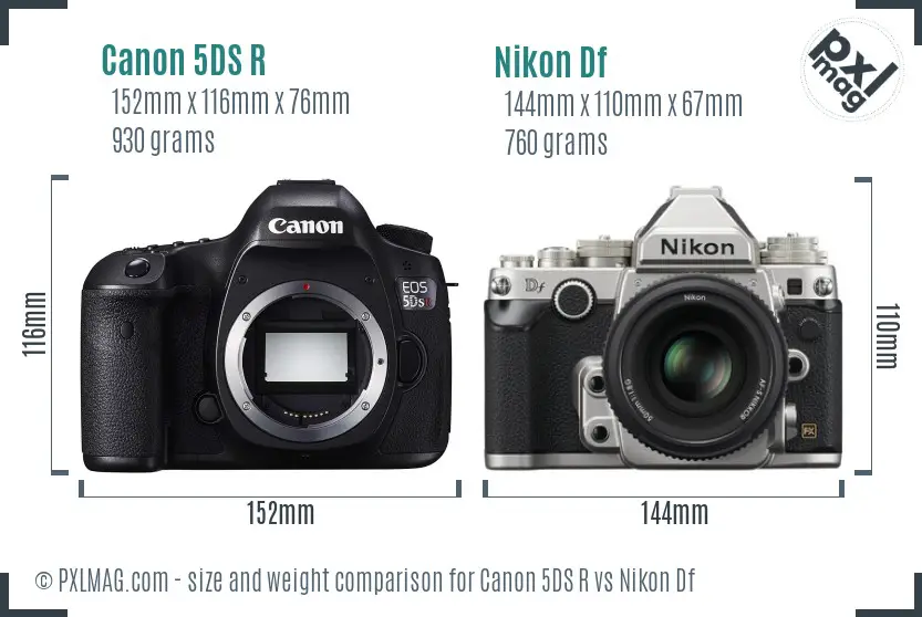 Canon 5DS R vs Nikon Df size comparison