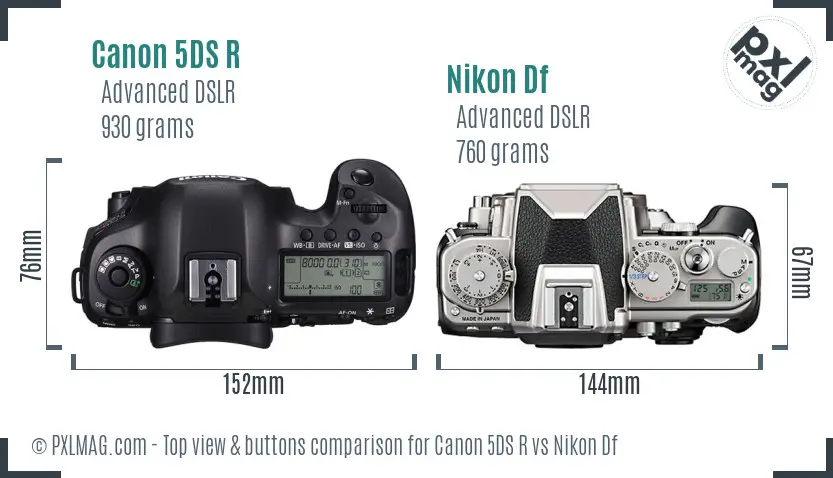 Canon 5DS R vs Nikon Df top view buttons comparison