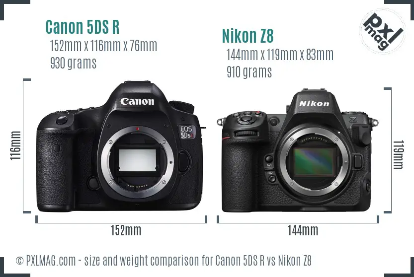 Canon 5DS R vs Nikon Z8 size comparison Canon 5DS R vs Nikon Z8 size comparison