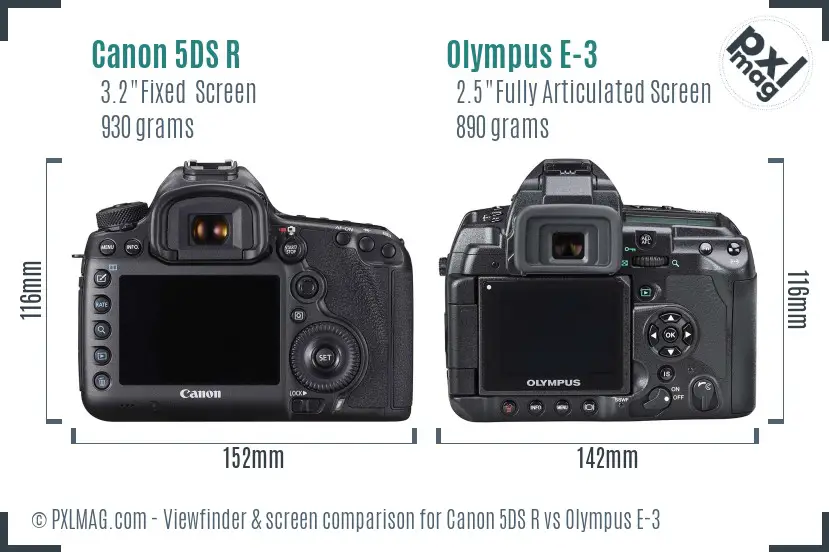 Canon 5DS R vs Olympus E-3 Screen and Viewfinder comparison