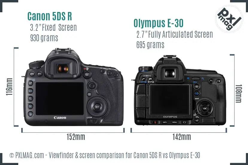 Canon 5DS R vs Olympus E-30 Screen and Viewfinder comparison