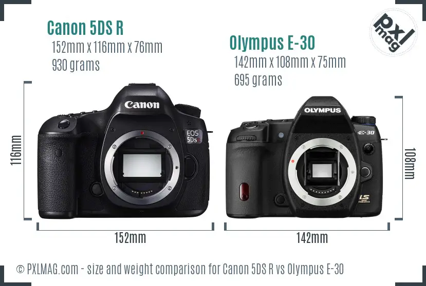 Canon 5DS R vs Olympus E-30 size comparison