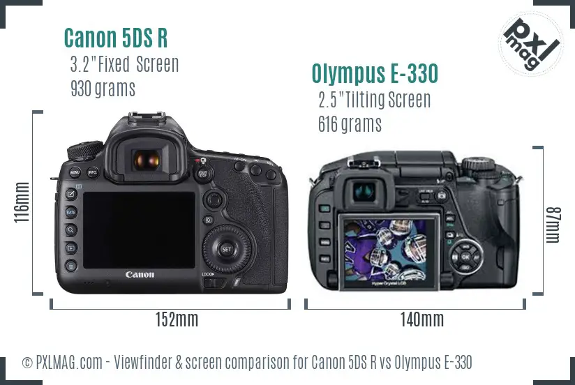 Canon 5DS R vs Olympus E-330 Screen and Viewfinder comparison