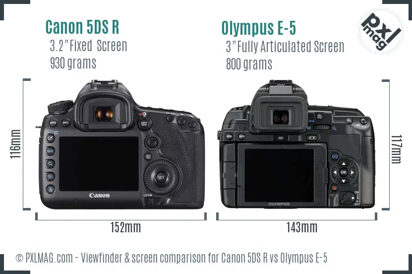 Canon 5DS R vs Olympus E-5 Screen and Viewfinder comparison