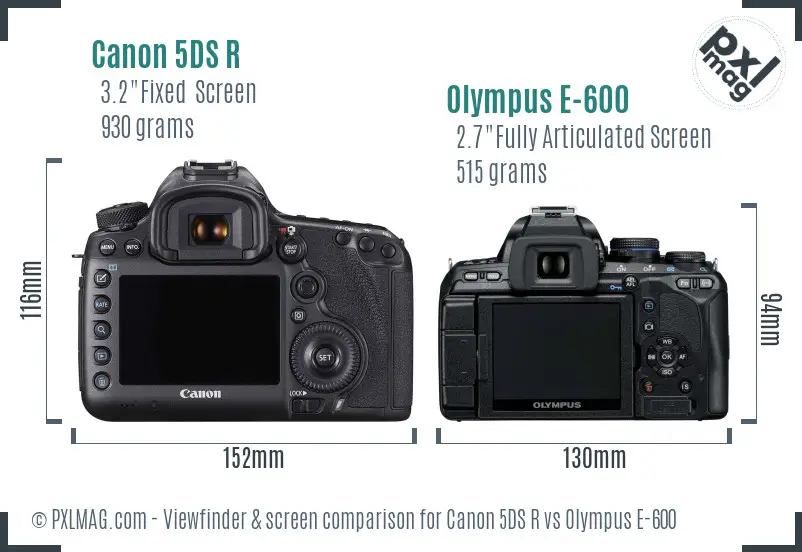 Canon 5DS R vs Olympus E-600 Screen and Viewfinder comparison