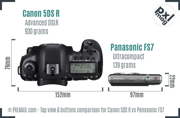 Canon 5DS R vs Panasonic FS7 top view buttons comparison