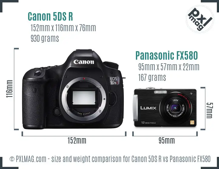 Canon 5DS R vs Panasonic FX580 size comparison