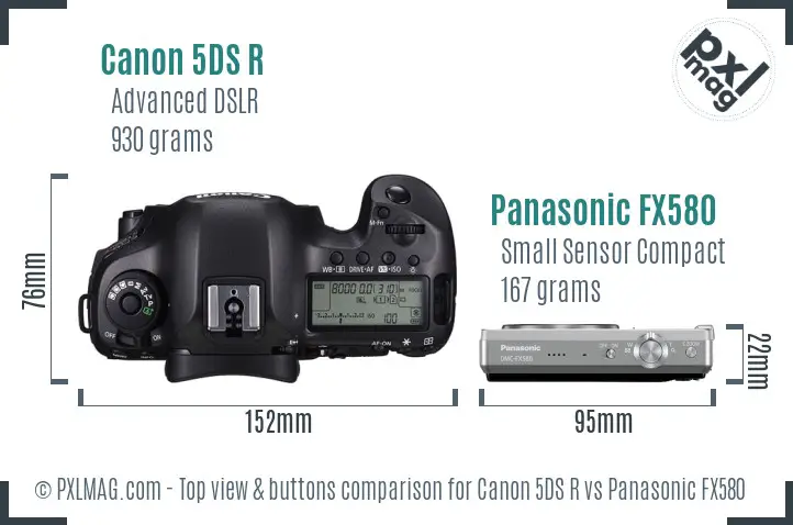 Canon 5DS R vs Panasonic FX580 top view buttons comparison