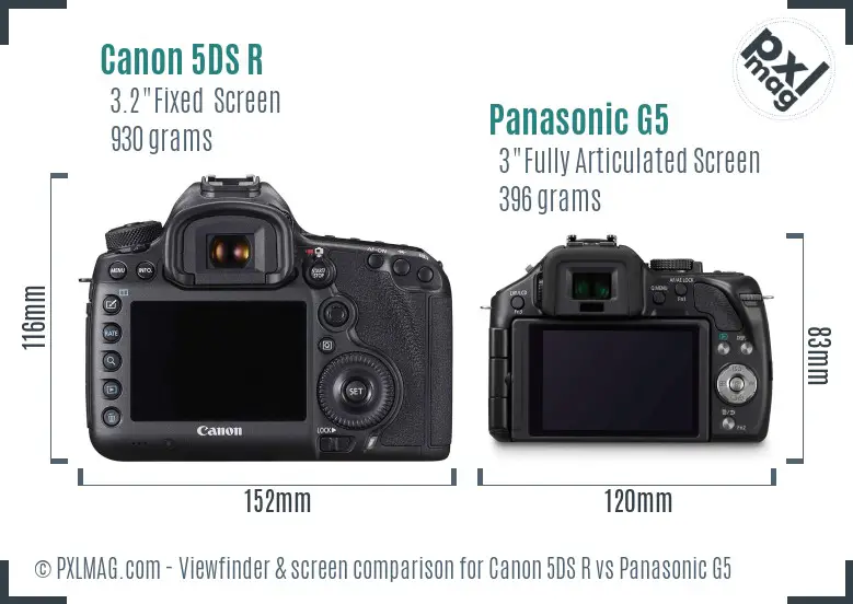 Canon 5DS R vs Panasonic G5 Screen and Viewfinder comparison