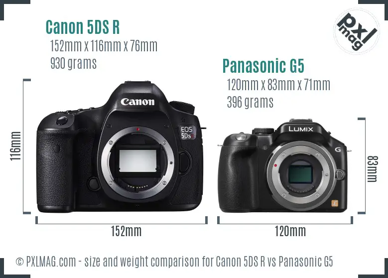 Canon 5DS R vs Panasonic G5 size comparison