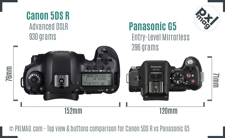 Canon 5DS R vs Panasonic G5 top view buttons comparison