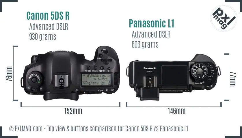 Canon 5DS R vs Panasonic L1 top view buttons comparison