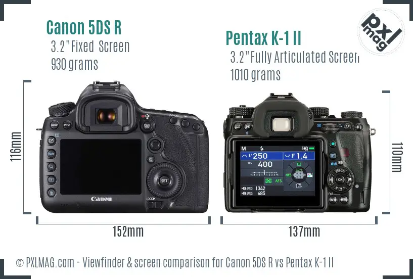 Canon 5DS R vs Pentax K-1 II Screen and Viewfinder comparison