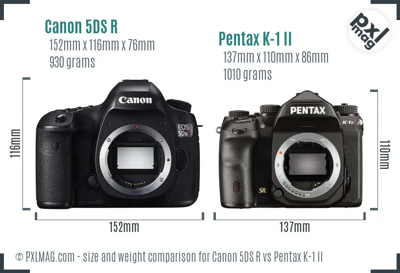 Canon 5DS R vs Pentax K-1 II size comparison