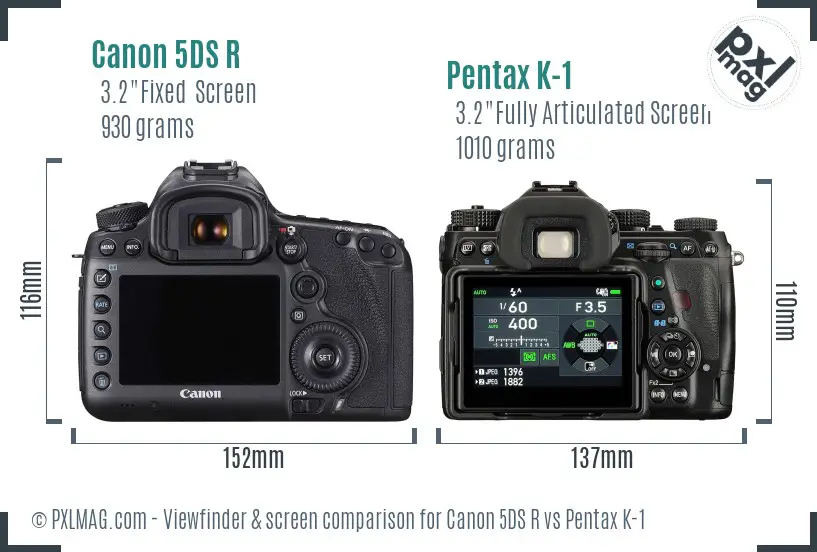 Canon 5DS R vs Pentax K-1 Screen and Viewfinder comparison
