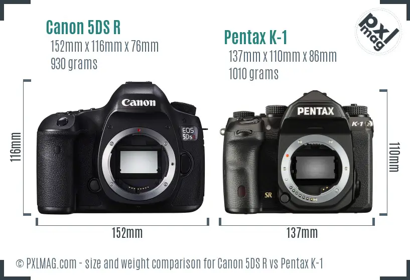 Canon 5DS R vs Pentax K-1 size comparison