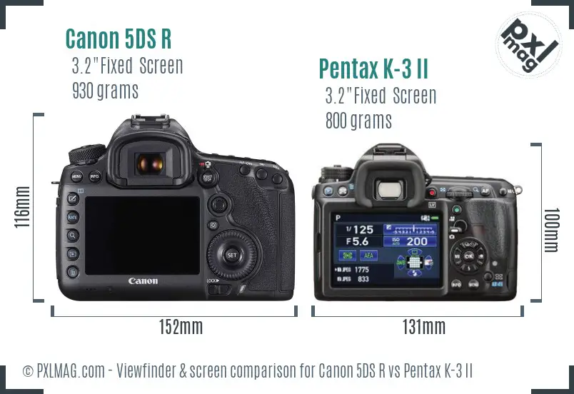 Canon 5DS R vs Pentax K-3 II Screen and Viewfinder comparison