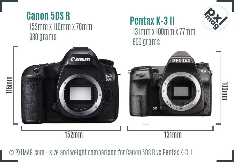 Canon 5DS R vs Pentax K-3 II size comparison