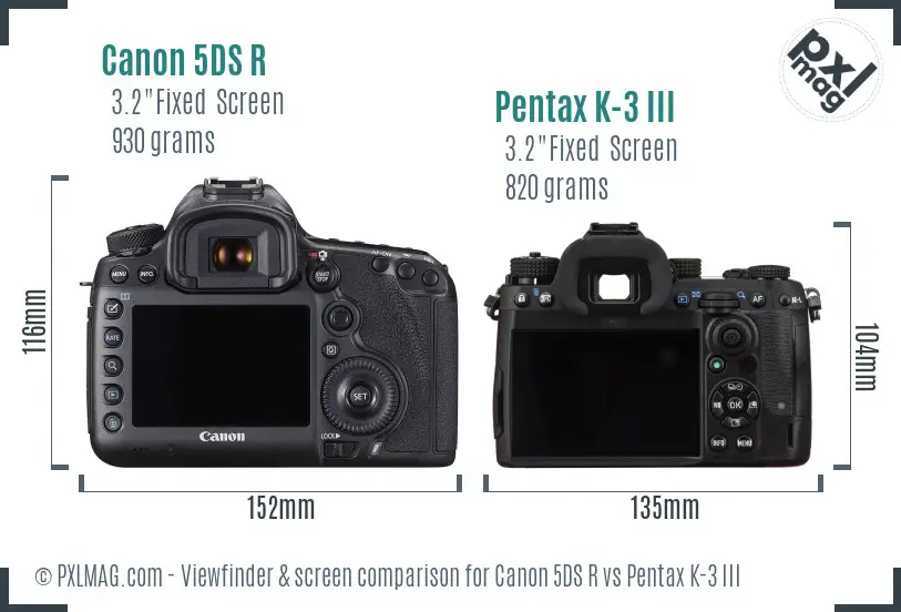 Canon 5DS R vs Pentax K-3 III Screen and Viewfinder comparison