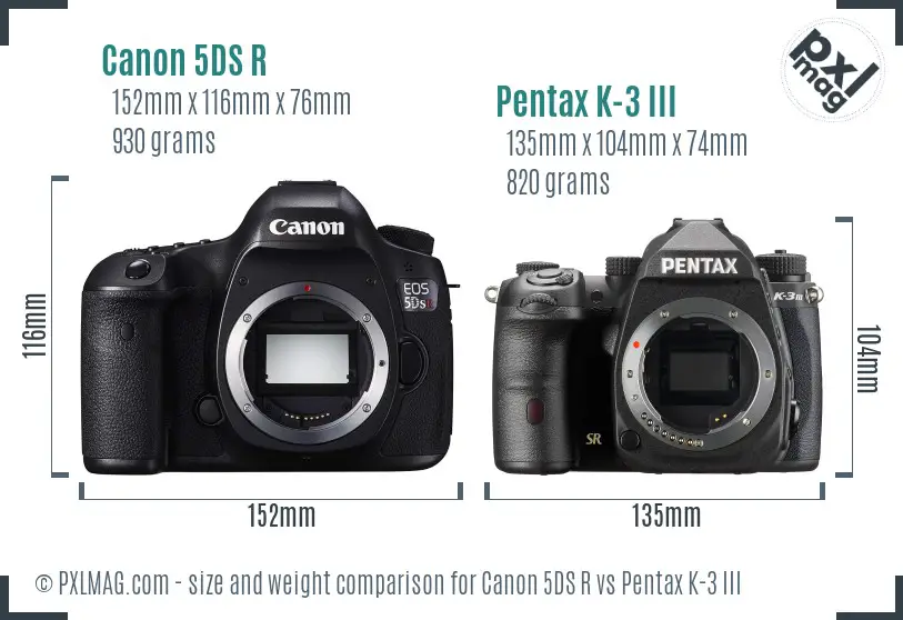 Canon 5DS R vs Pentax K-3 III size comparison