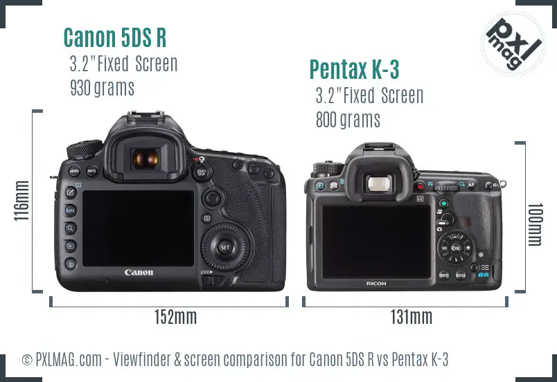 Canon 5DS R vs Pentax K-3 Screen and Viewfinder comparison