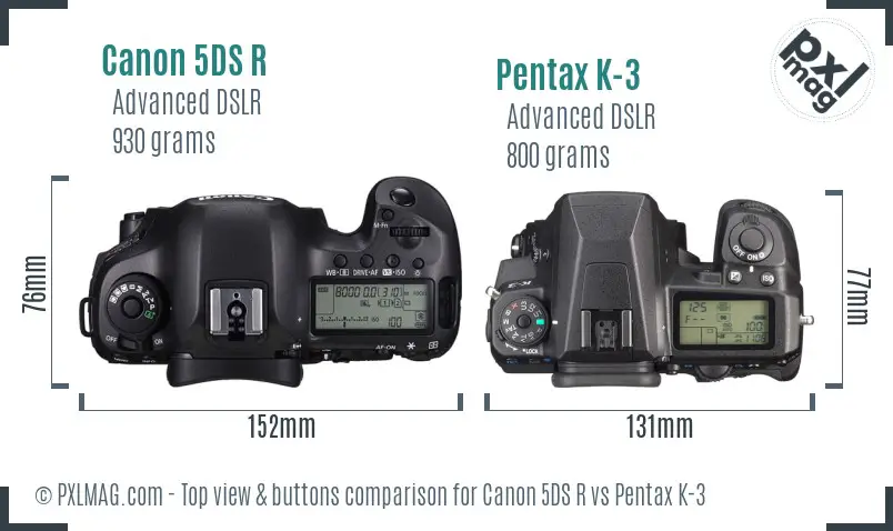 Canon 5DS R vs Pentax K-3 top view buttons comparison