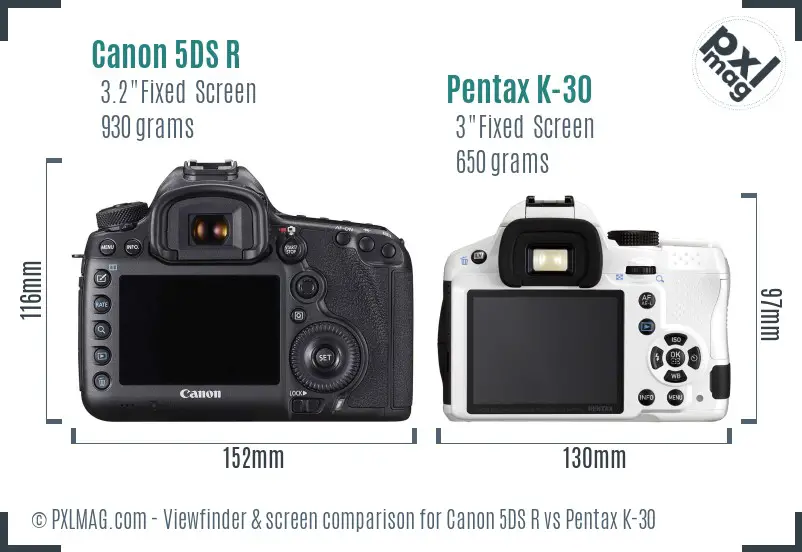 Canon 5DS R vs Pentax K-30 Screen and Viewfinder comparison