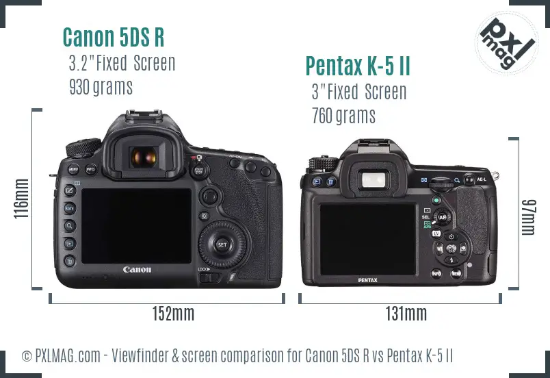 Canon 5DS R vs Pentax K-5 II Screen and Viewfinder comparison