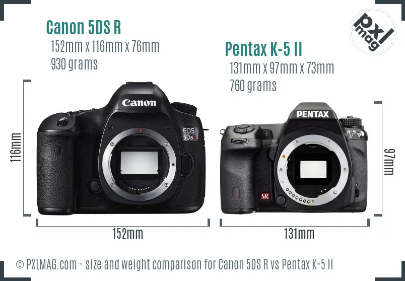 Canon 5DS R vs Pentax K-5 II size comparison